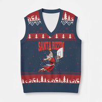 Santa Basketball Xmas V-Neck Knit Sweater Vest He Is Rizzin - Wonder Print Shop