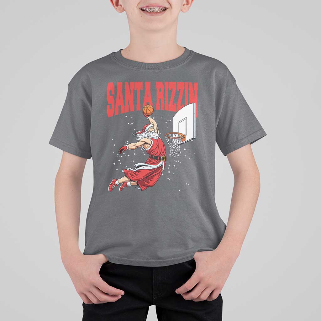 Santa Basketball Christmas T Shirt For Kid He Is Rizzin - Wonder Print Shop