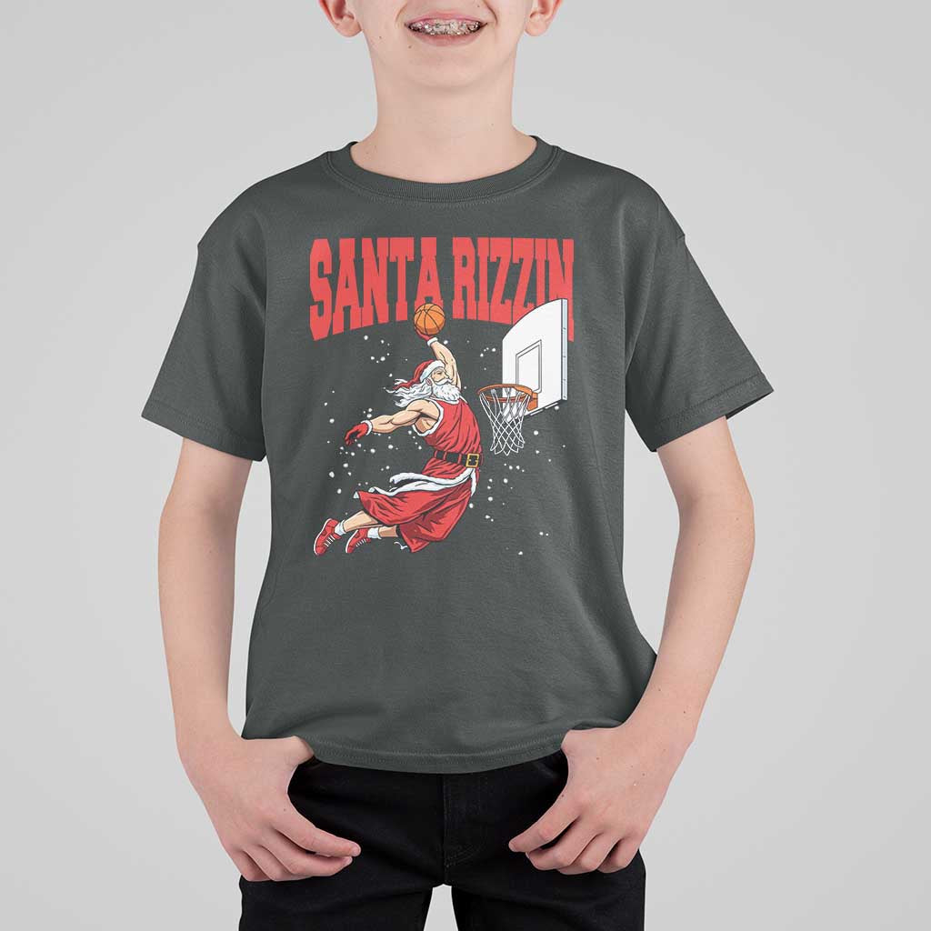Santa Basketball Christmas T Shirt For Kid He Is Rizzin - Wonder Print Shop