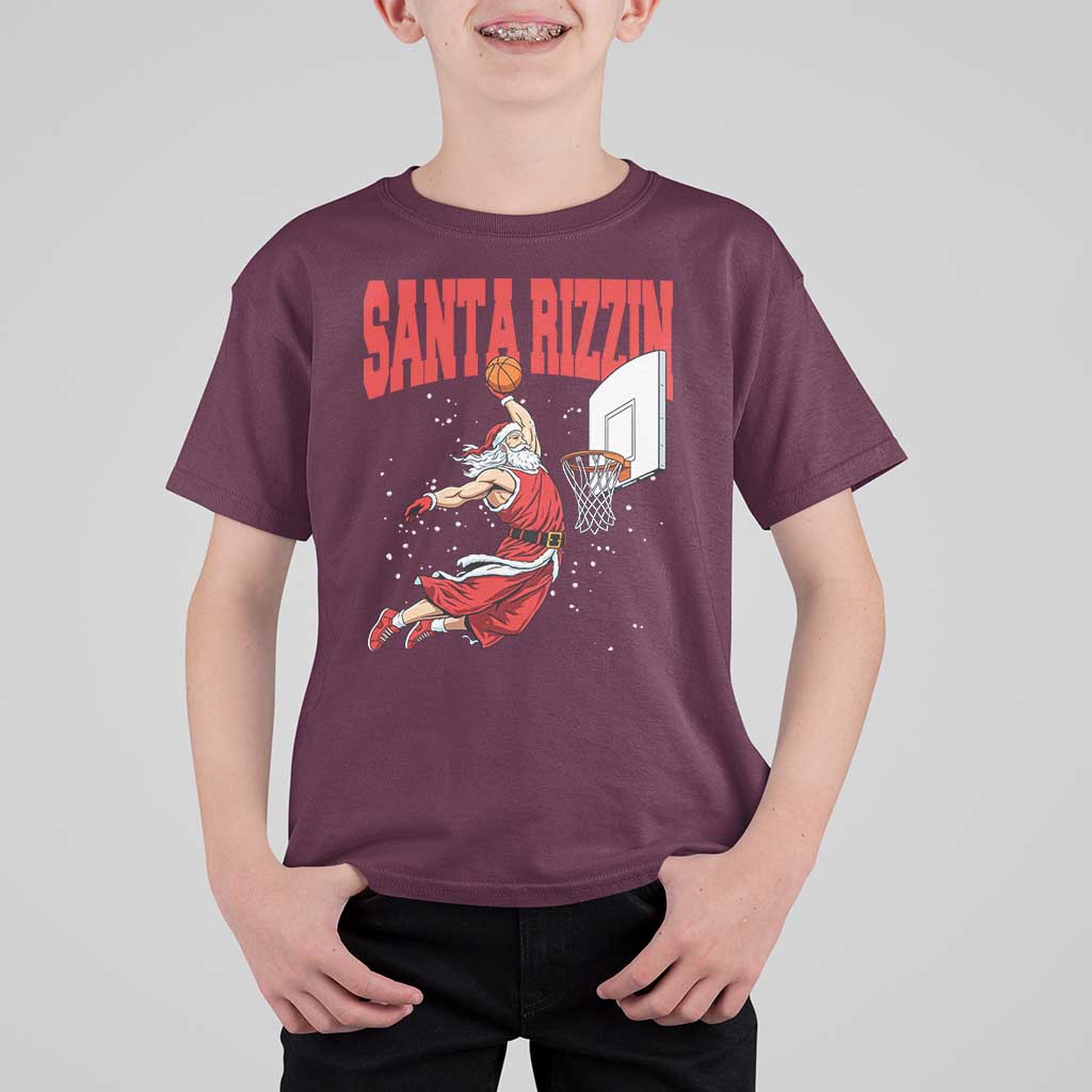 Santa Basketball Christmas T Shirt For Kid He Is Rizzin - Wonder Print Shop