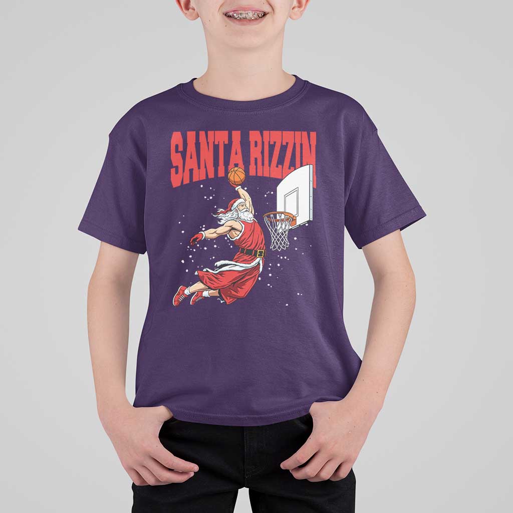 Santa Basketball Christmas T Shirt For Kid He Is Rizzin - Wonder Print Shop