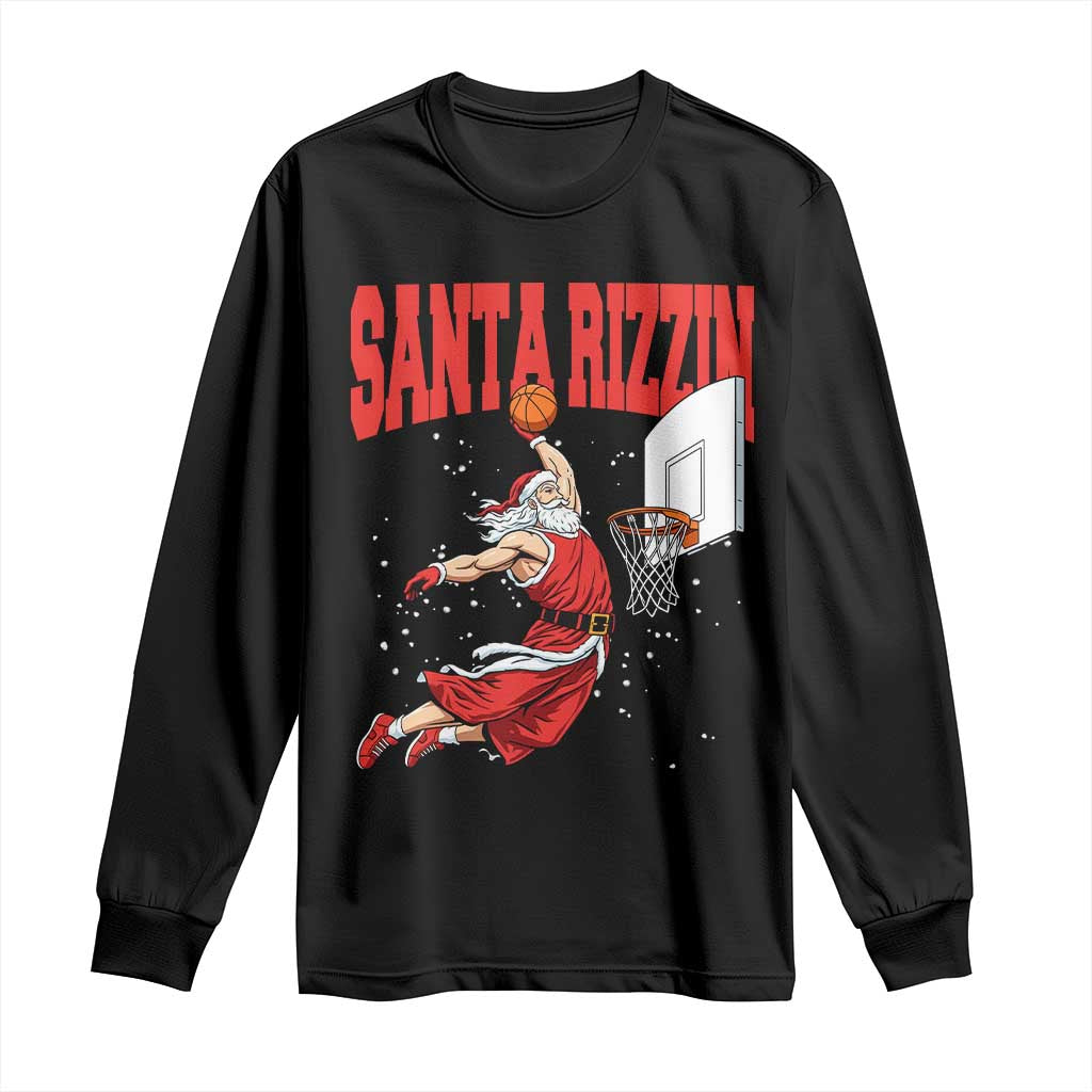 Santa Basketball Christmas Long Sleeve Shirt He Is Rizzin - Wonder Print Shop