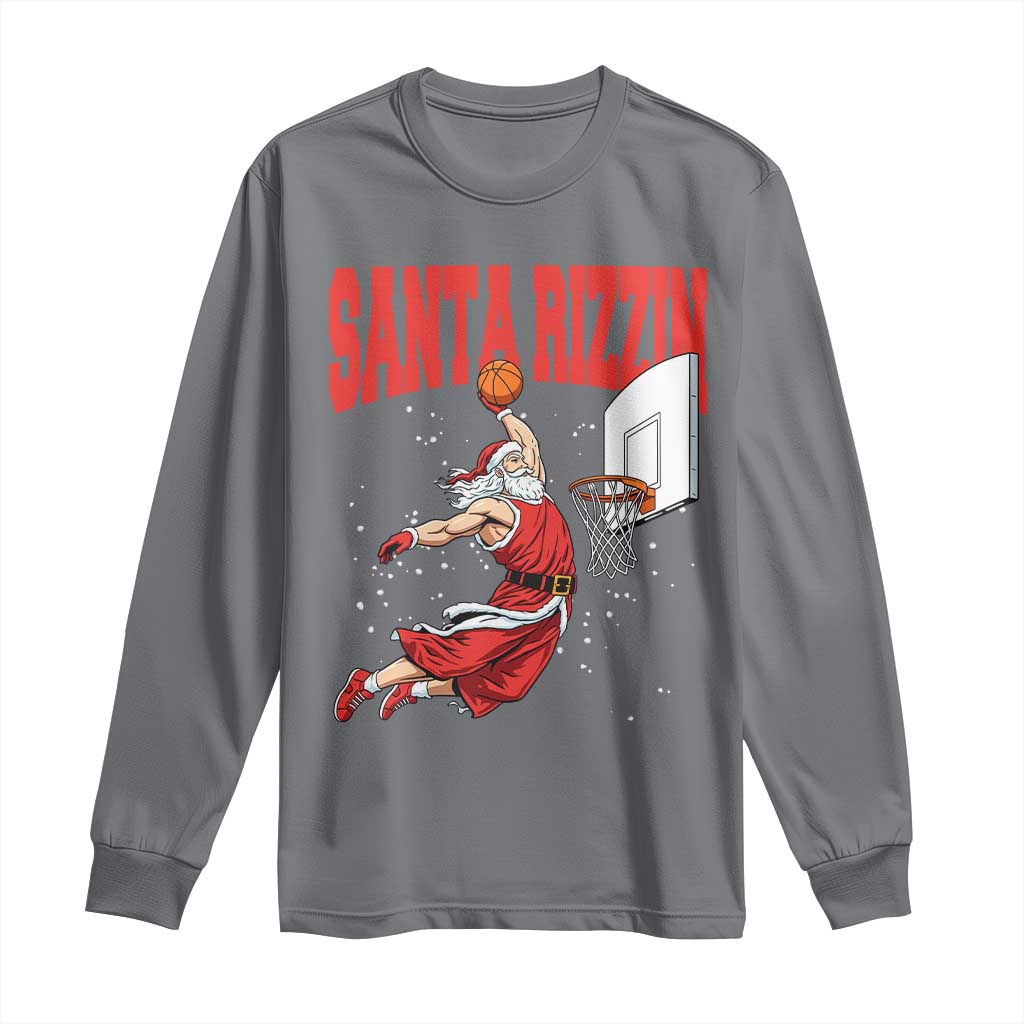 Santa Basketball Christmas Long Sleeve Shirt He Is Rizzin - Wonder Print Shop