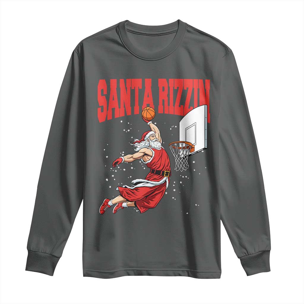 Santa Basketball Christmas Long Sleeve Shirt He Is Rizzin - Wonder Print Shop