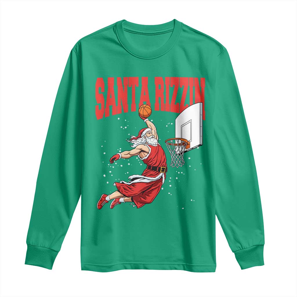 Santa Basketball Christmas Long Sleeve Shirt He Is Rizzin - Wonder Print Shop