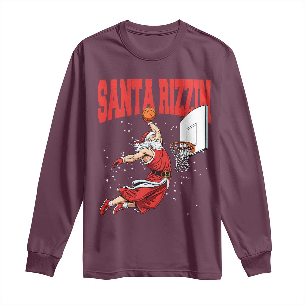 Santa Basketball Christmas Long Sleeve Shirt He Is Rizzin - Wonder Print Shop