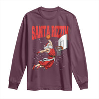 Santa Basketball Christmas Long Sleeve Shirt He Is Rizzin - Wonder Print Shop