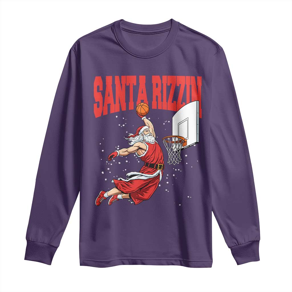 Santa Basketball Christmas Long Sleeve Shirt He Is Rizzin - Wonder Print Shop