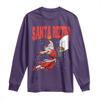 Santa Basketball Christmas Long Sleeve Shirt He Is Rizzin - Wonder Print Shop