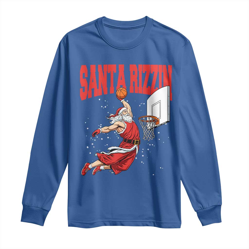 Santa Basketball Christmas Long Sleeve Shirt He Is Rizzin - Wonder Print Shop