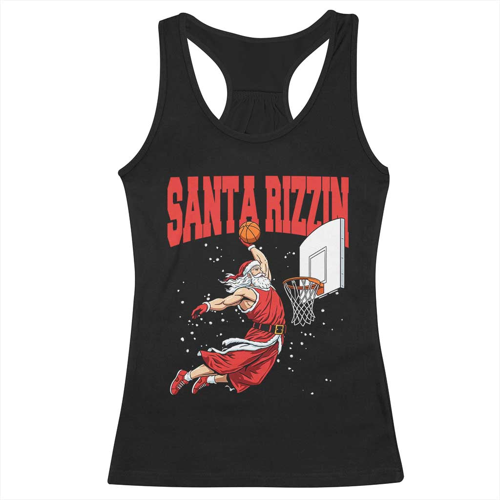 Santa Basketball Christmas Racerback Tank Top He Is Rizzin - Wonder Print Shop