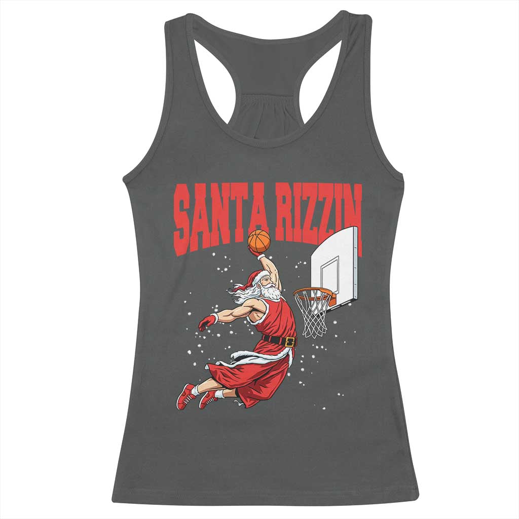 Santa Basketball Christmas Racerback Tank Top He Is Rizzin - Wonder Print Shop