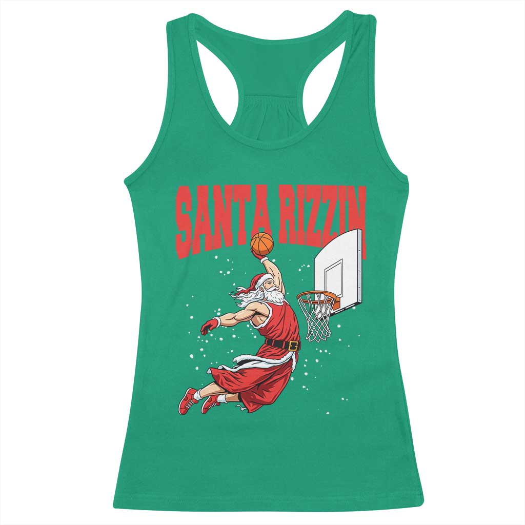 Santa Basketball Christmas Racerback Tank Top He Is Rizzin - Wonder Print Shop