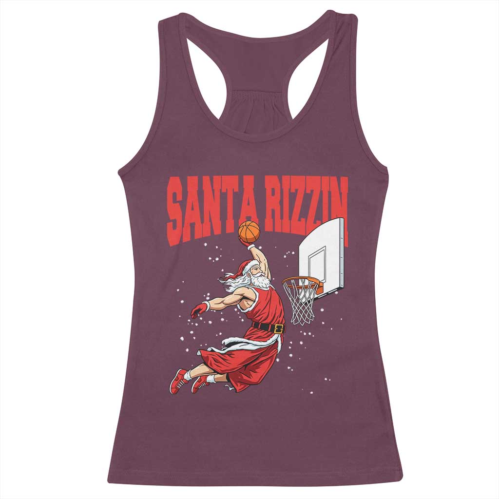 Santa Basketball Christmas Racerback Tank Top He Is Rizzin - Wonder Print Shop