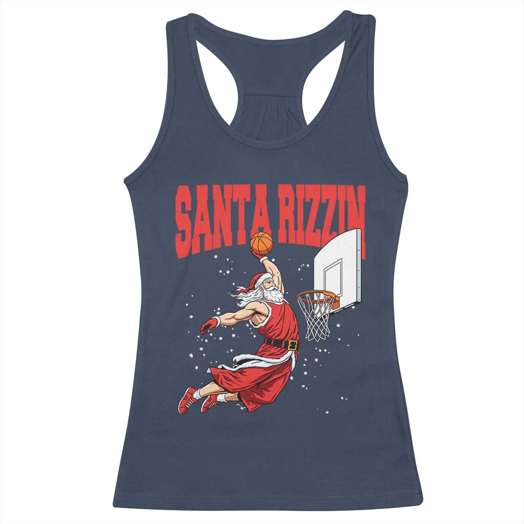 Santa Basketball Christmas Racerback Tank Top He Is Rizzin - Wonder Print Shop