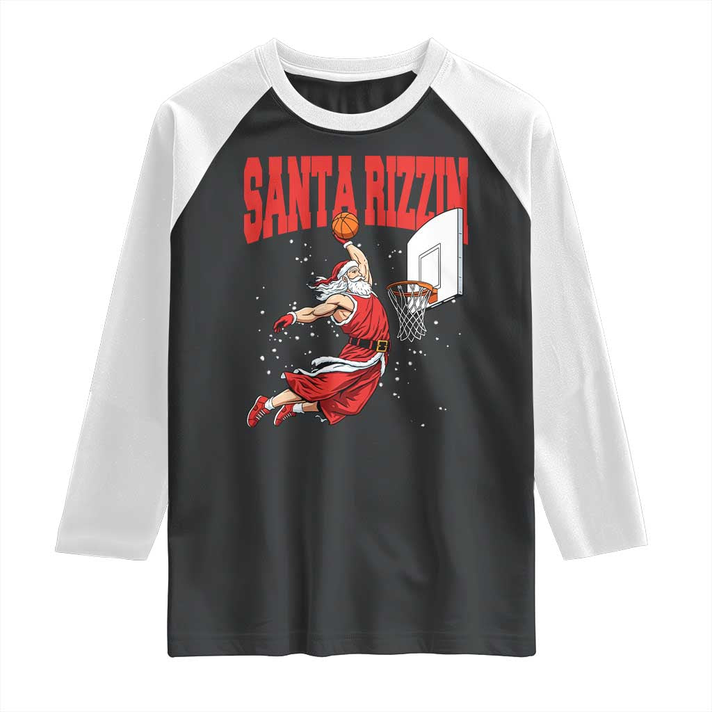 Santa Basketball Christmas Raglan Shirt He Is Rizzin - Wonder Print Shop