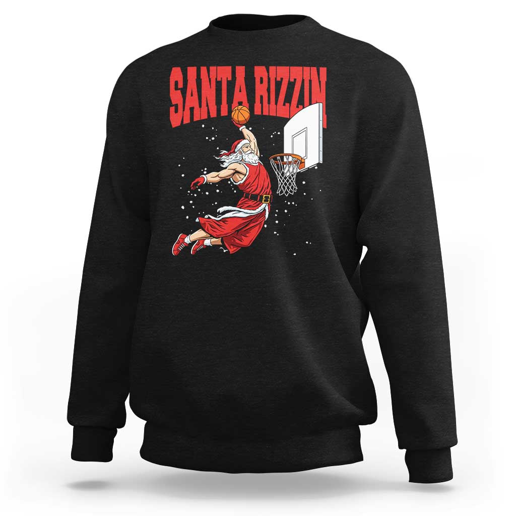 Santa Basketball Christmas Sweatshirt He Is Rizzin - Wonder Print Shop