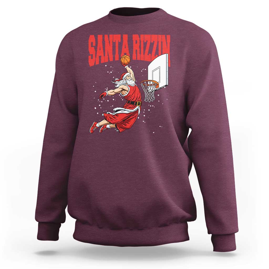 Santa Basketball Christmas Sweatshirt He Is Rizzin - Wonder Print Shop