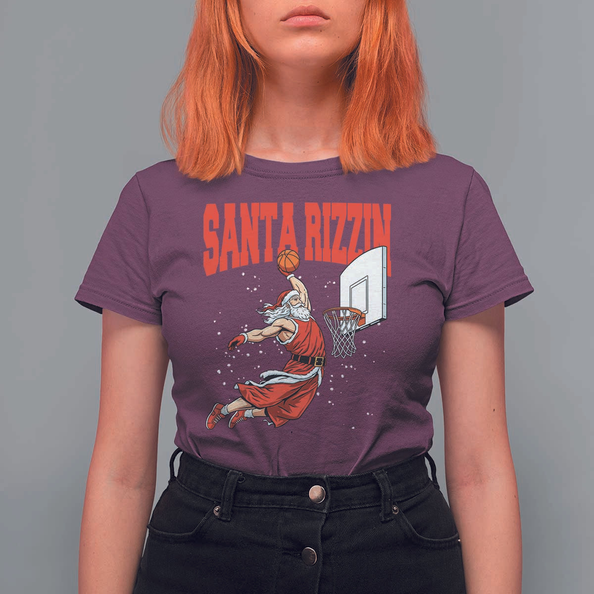 Santa Basketball Christmas T Shirt For Women He Is Rizzin - Wonder Print Shop