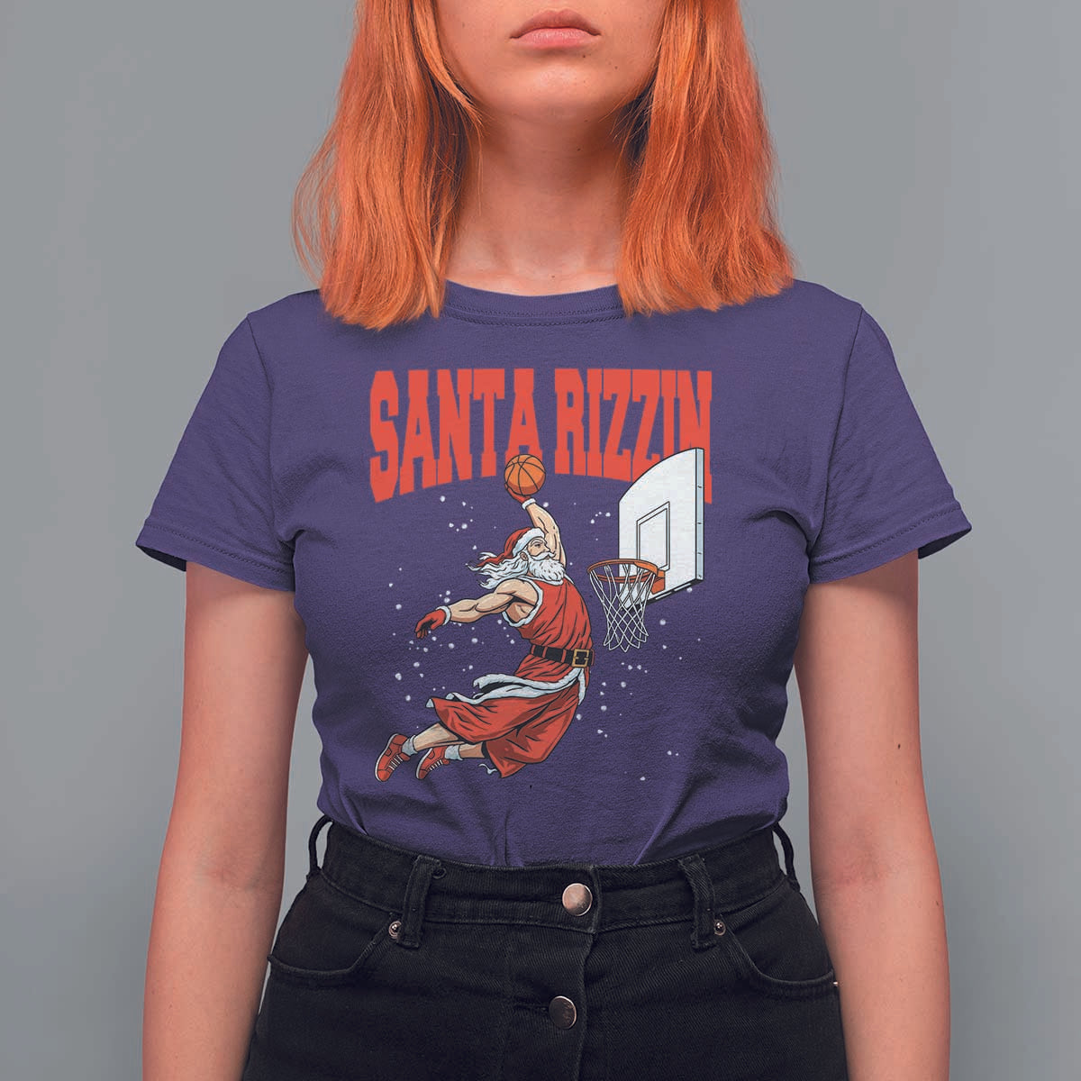 Santa Basketball Christmas T Shirt For Women He Is Rizzin - Wonder Print Shop