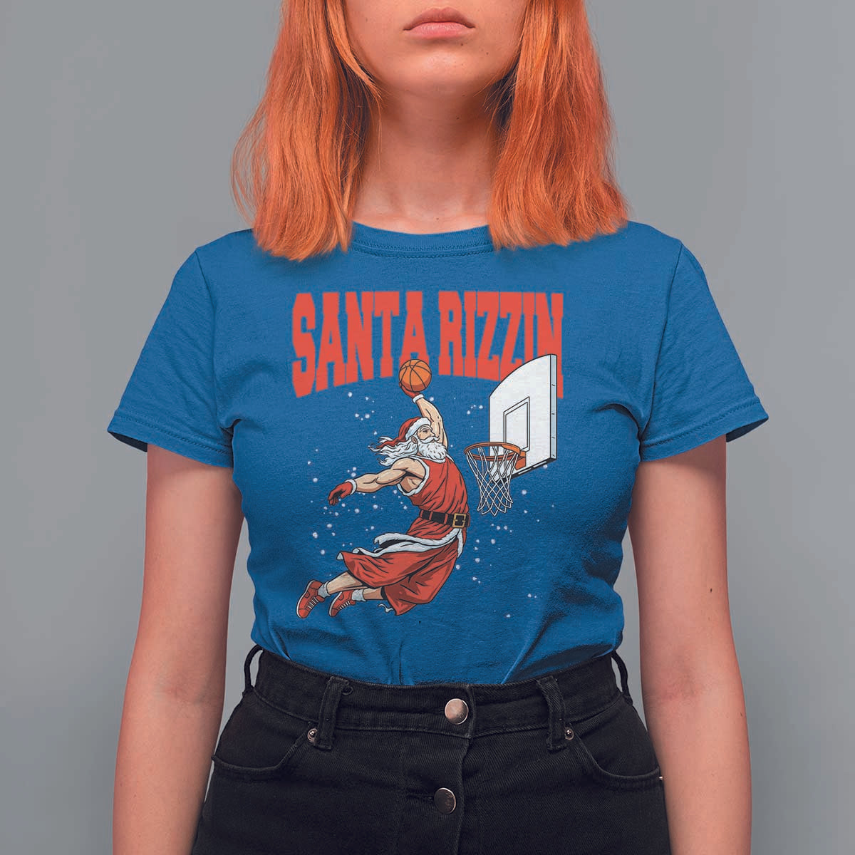 Santa Basketball Christmas T Shirt For Women He Is Rizzin - Wonder Print Shop