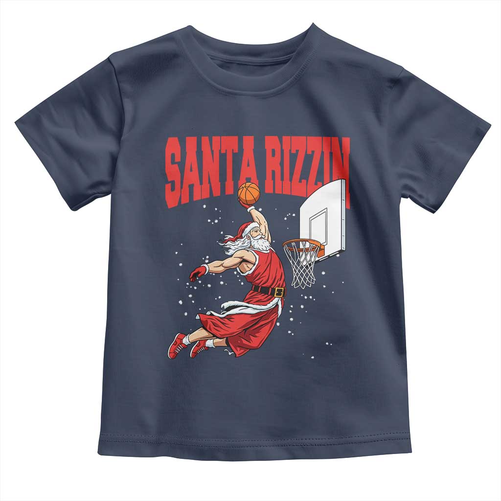 Santa Basketball Christmas Toddler T Shirt He Is Rizzin - Wonder Print Shop