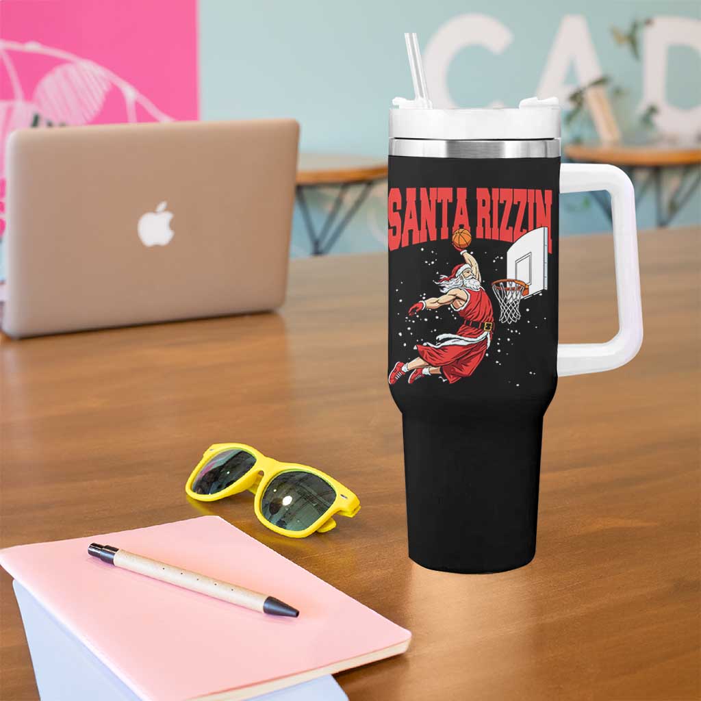 Santa Basketball Christmas Tumbler With Handle He Is Rizzin - Wonder Print Shop