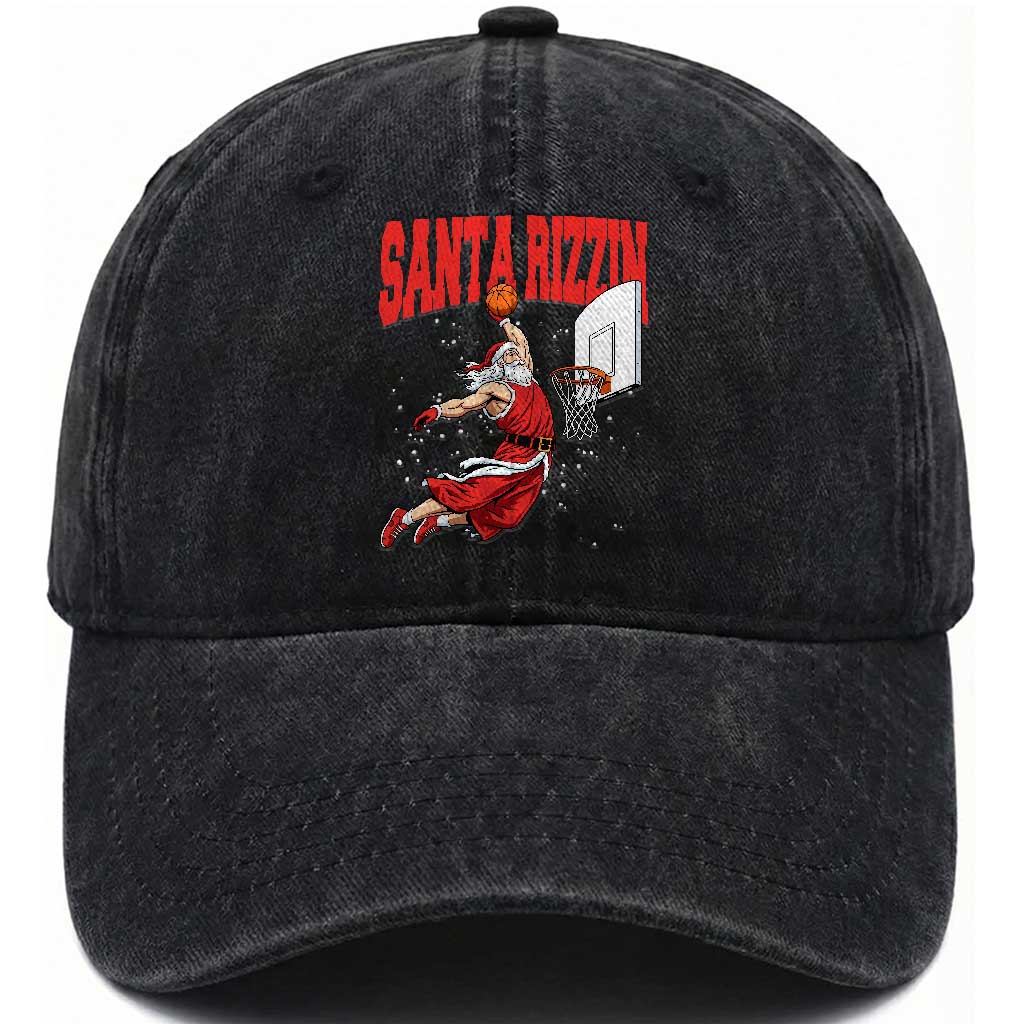 Santa Basketball Christmas Washed Cotton Baseball Cap He Is Rizzin