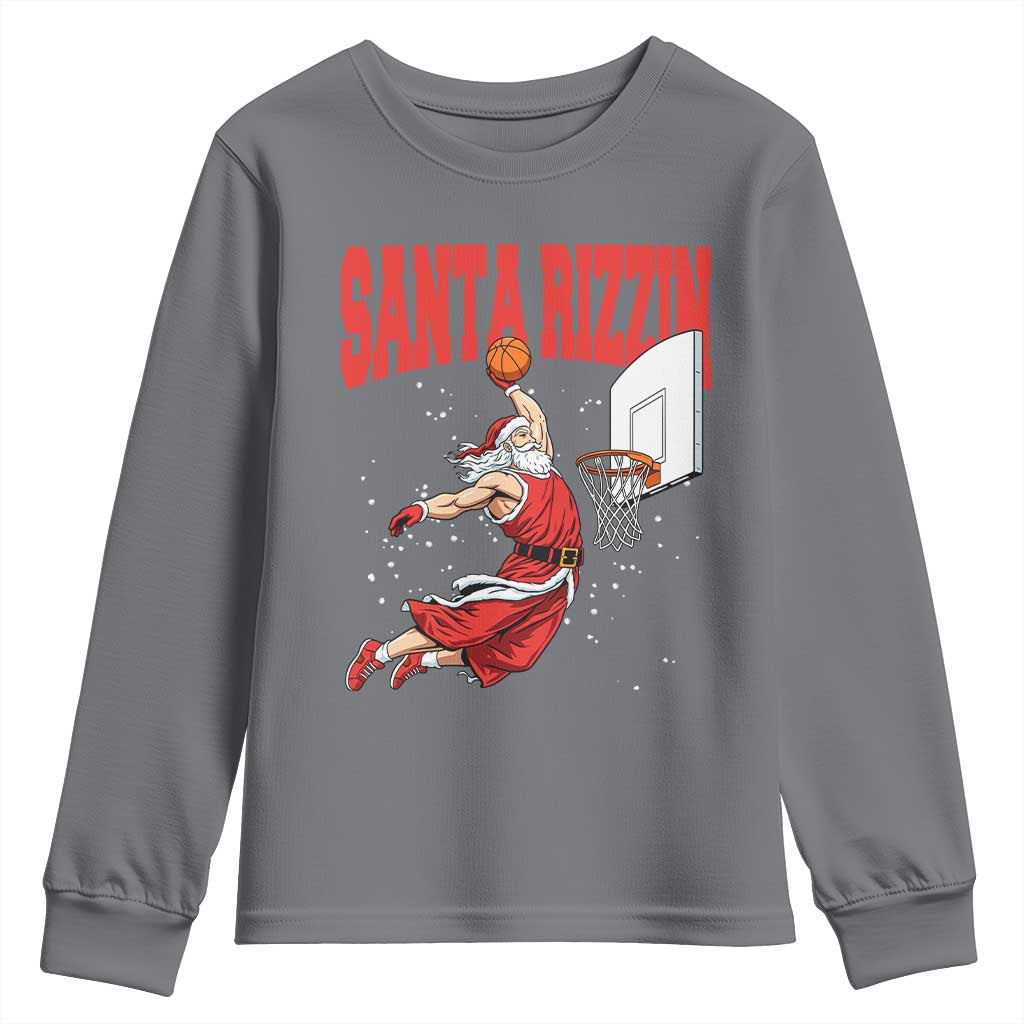 Santa Basketball Christmas Youth Sweatshirt He Is Rizzin - Wonder Print Shop