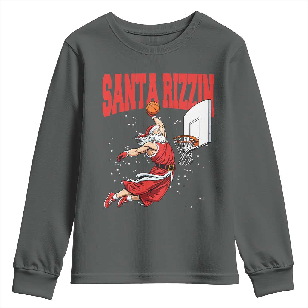 Santa Basketball Christmas Youth Sweatshirt He Is Rizzin - Wonder Print Shop