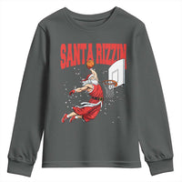 Santa Basketball Christmas Youth Sweatshirt He Is Rizzin - Wonder Print Shop