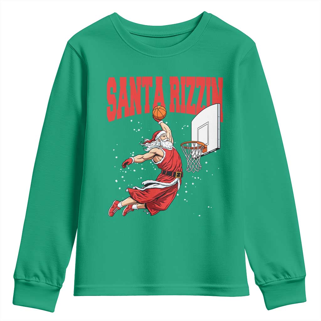 Santa Basketball Christmas Youth Sweatshirt He Is Rizzin - Wonder Print Shop