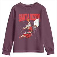 Santa Basketball Christmas Youth Sweatshirt He Is Rizzin - Wonder Print Shop