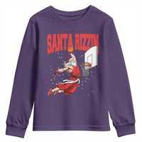 Santa Basketball Christmas Youth Sweatshirt He Is Rizzin - Wonder Print Shop