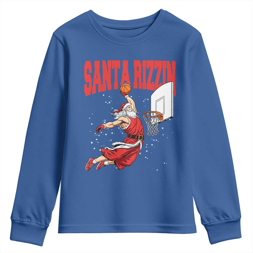 Santa Basketball Christmas Youth Sweatshirt He Is Rizzin - Wonder Print Shop