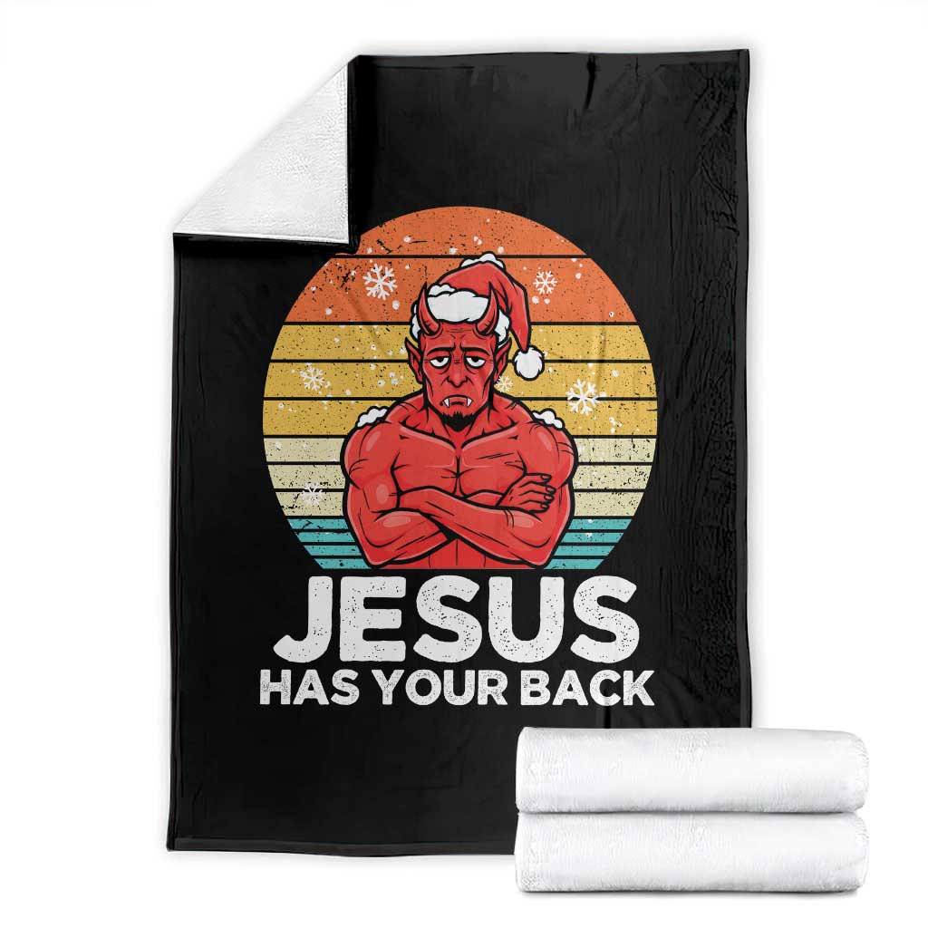 Funny Satan Christmas Throw Blanket Jesus Has Your Back - Wonder Print Shop
