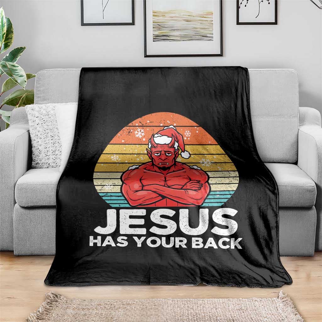 Funny Satan Christmas Throw Blanket Jesus Has Your Back - Wonder Print Shop