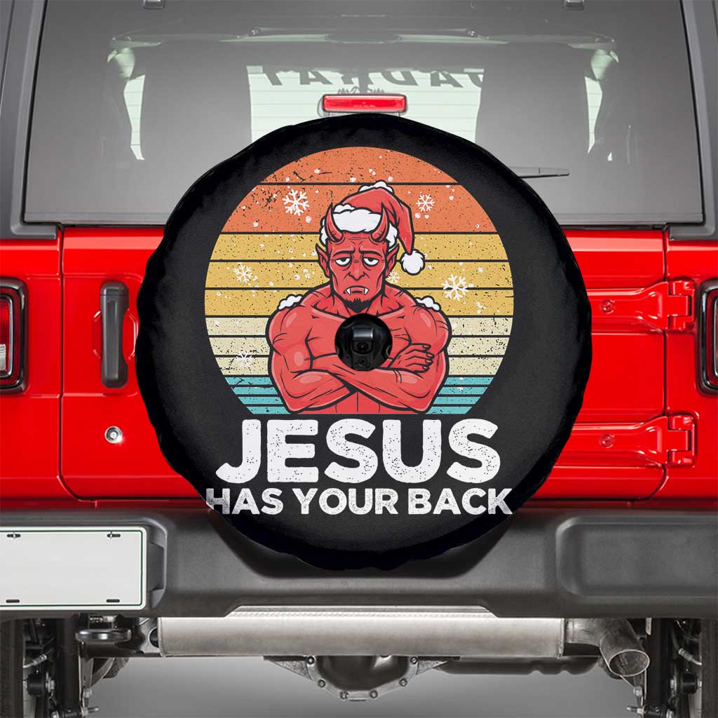 Funny Satan Christmas Spare Tire Cover Jesus Has Your Back - Wonder Print Shop