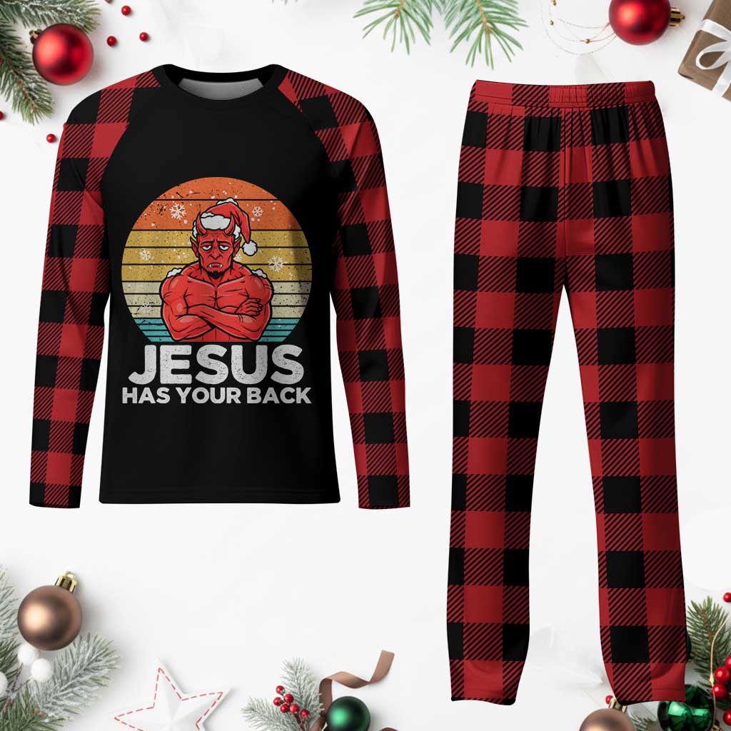 Funny Satan Christmas Plaid Pajama Set Jesus Has Your Back - Wonder Print Shop