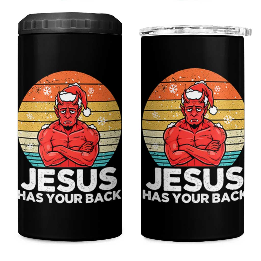 Funny Satan Christmas 4 in 1 Can Cooler Tumbler Jesus Has Your Back - Wonder Print Shop