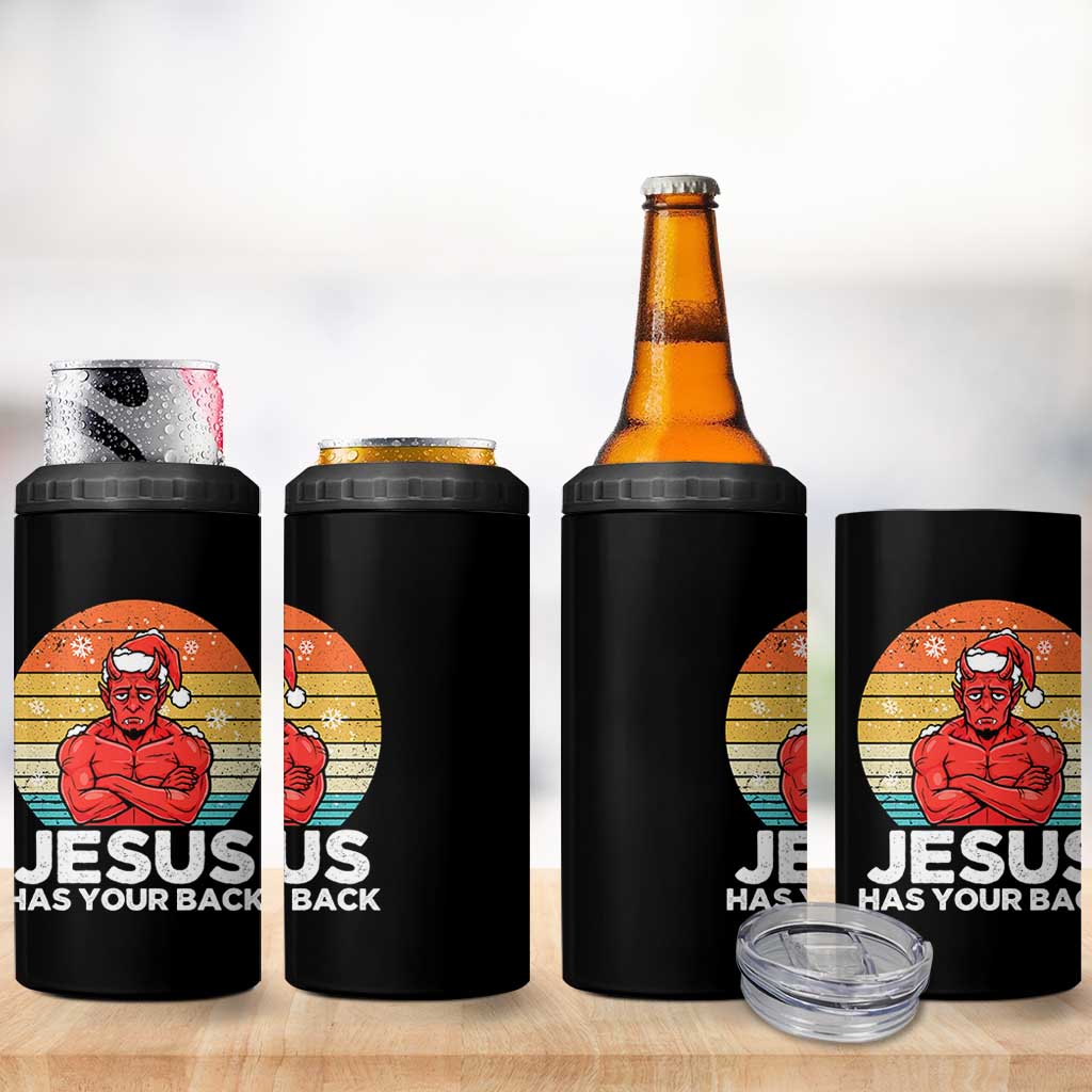 Funny Satan Christmas 4 in 1 Can Cooler Tumbler Jesus Has Your Back - Wonder Print Shop