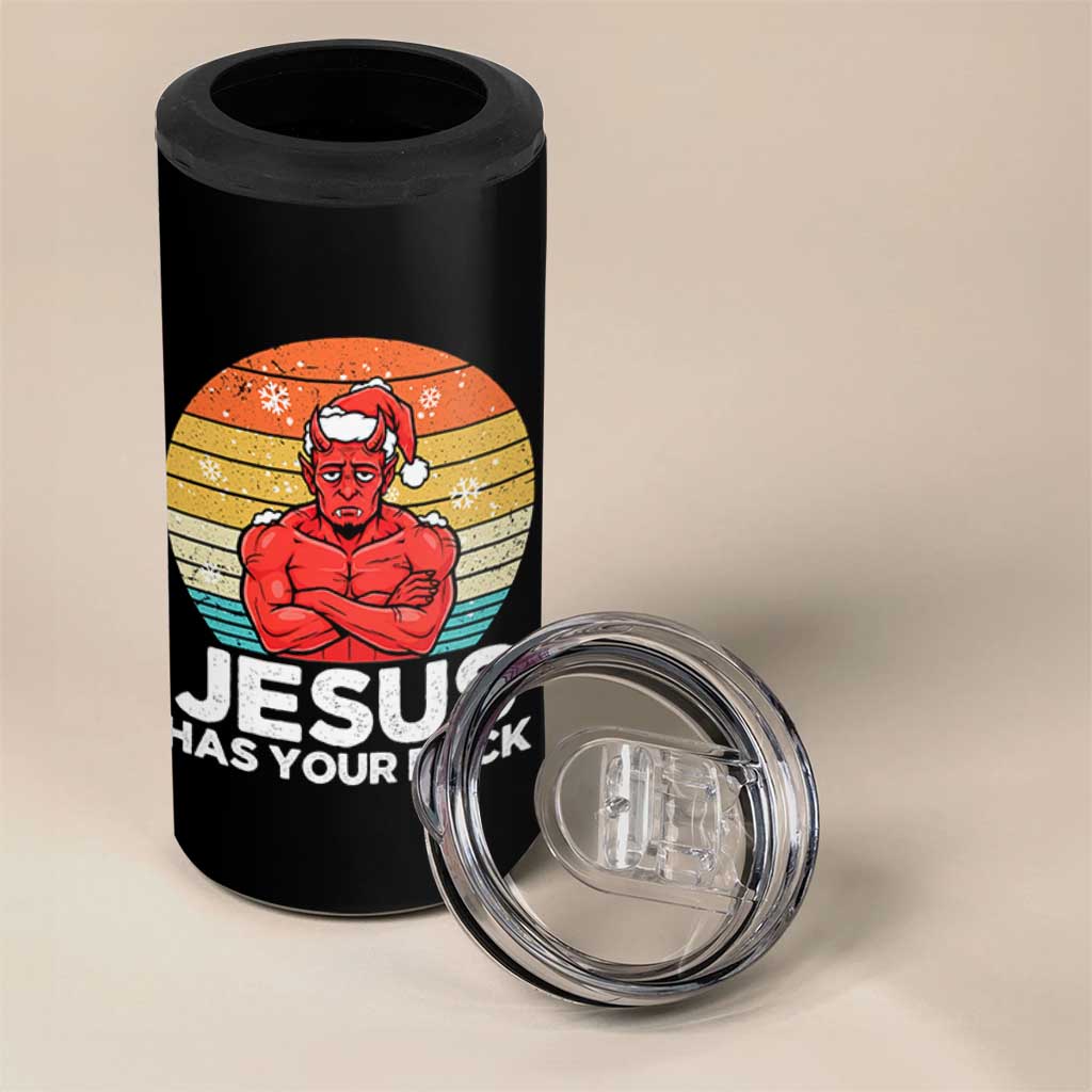 Funny Satan Christmas 4 in 1 Can Cooler Tumbler Jesus Has Your Back - Wonder Print Shop