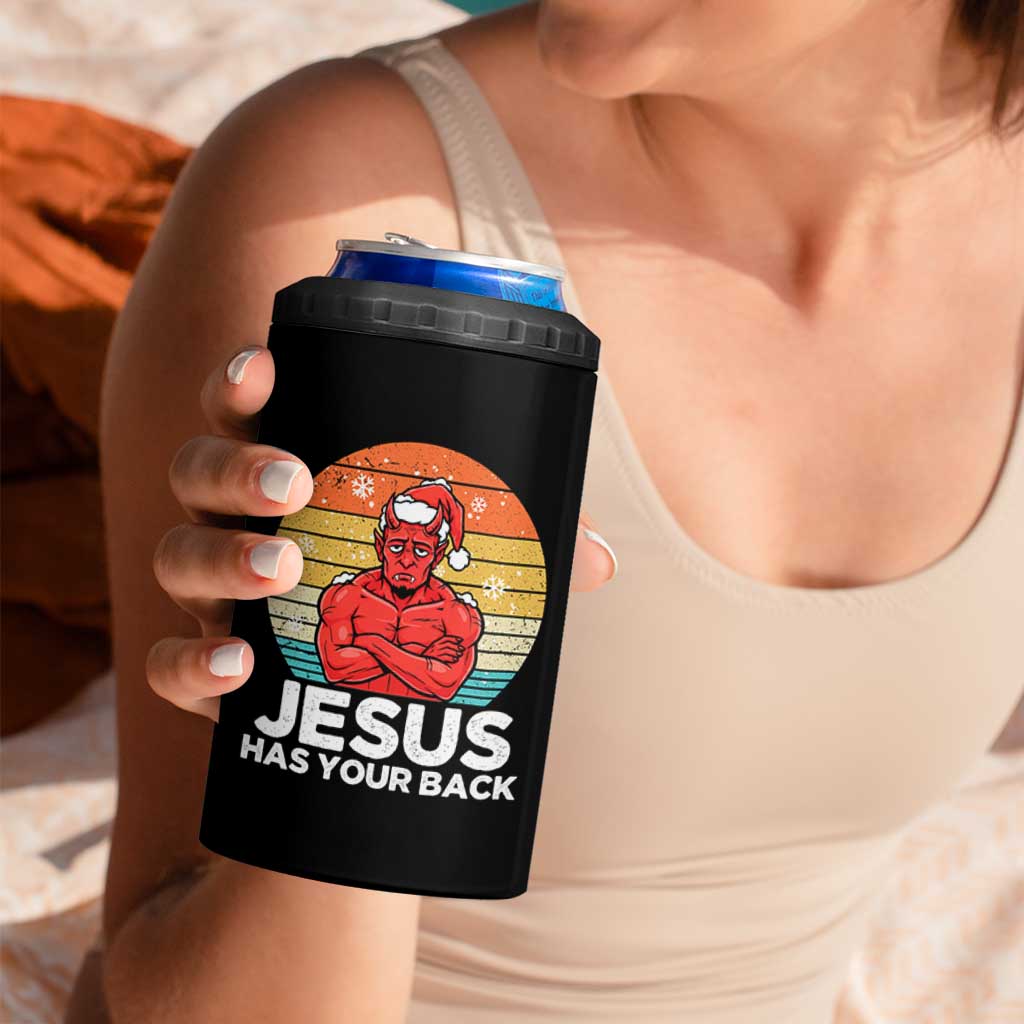 Funny Satan Christmas 4 in 1 Can Cooler Tumbler Jesus Has Your Back - Wonder Print Shop