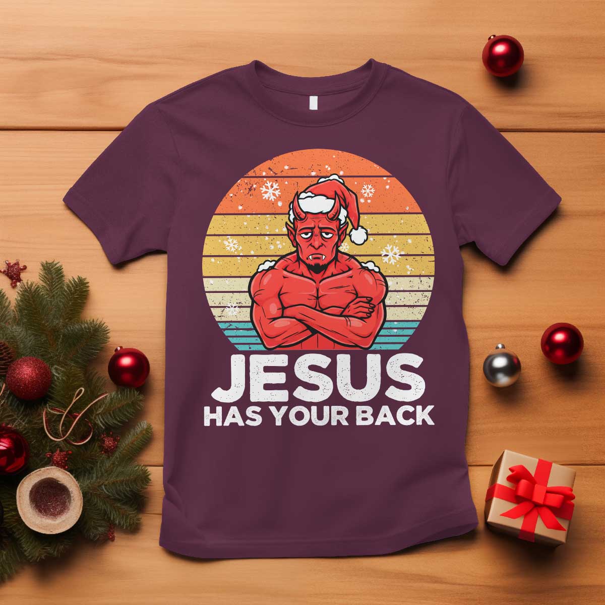 Funny Satan Christmas T Shirt Jesus Has Your Back - Wonder Print Shop