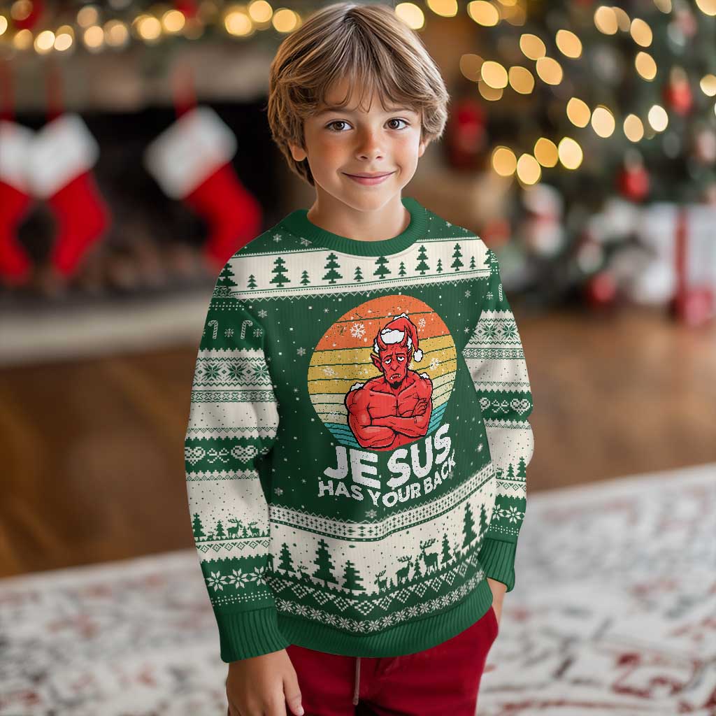 Funny Satan Xmas Ugly Christmas Sweater Jesus Has Your Back - Wonder Print Shop