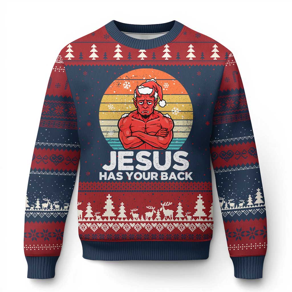 Funny Satan Xmas Ugly Christmas Sweater Jesus Has Your Back - Wonder Print Shop