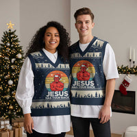 Funny Satan Xmas V-Neck Knit Sweater Vest Jesus Has Your Back - Wonder Print Shop