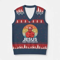 Funny Satan Xmas V-Neck Knit Sweater Vest Jesus Has Your Back - Wonder Print Shop