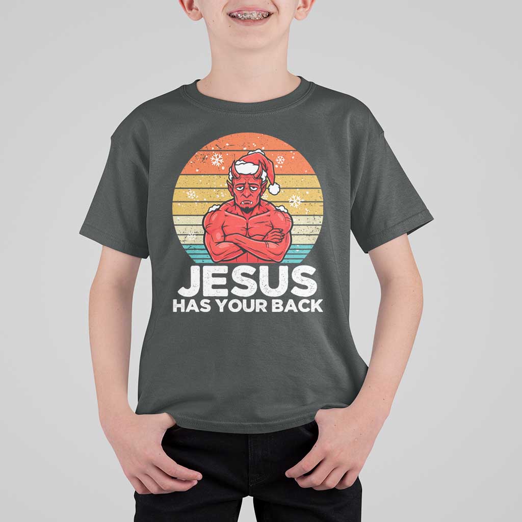 Funny Satan Christmas T Shirt For Kid Jesus Has Your Back - Wonder Print Shop