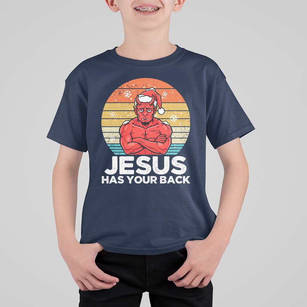 Funny Satan Christmas T Shirt For Kid Jesus Has Your Back - Wonder Print Shop